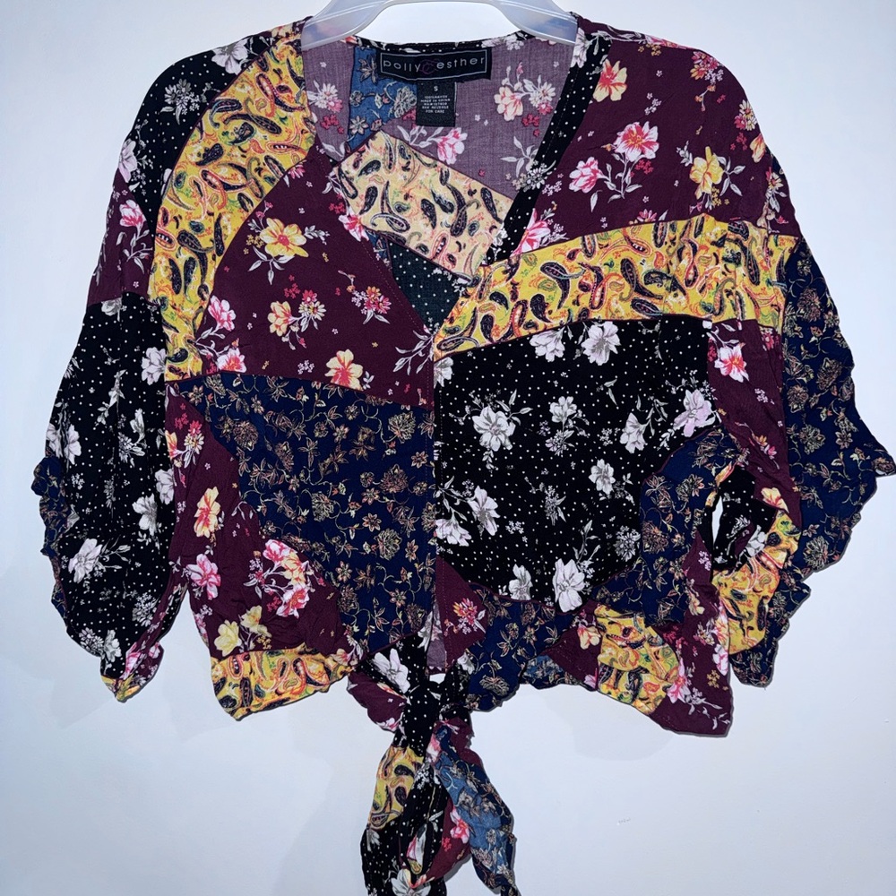 Polly & Esther Multicolor Floral Tie-Front Blouse
